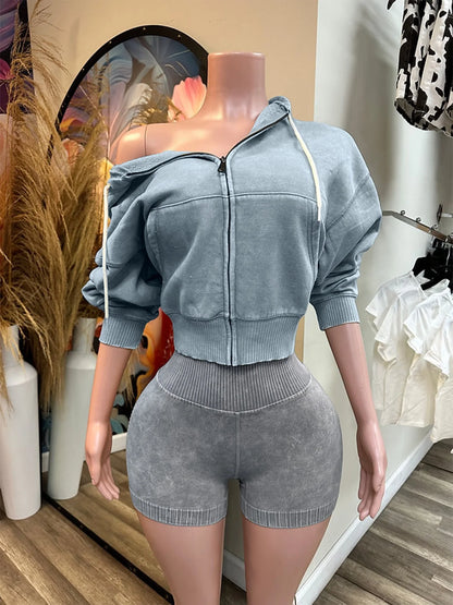 Women's Long Sleeve Zip Hooded Two Piece Set