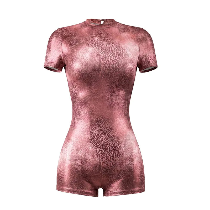 Women's Leopard Print Ruched Backless Bodycon Romper - Detail View 6