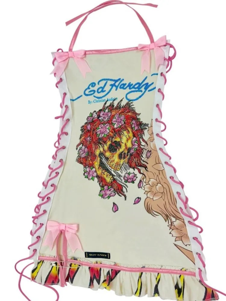 Women's Cutout Halter Printed Line Wacky Dress