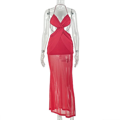 Joskaa Mesh Ruched Backless Halter Dress - dress image 6