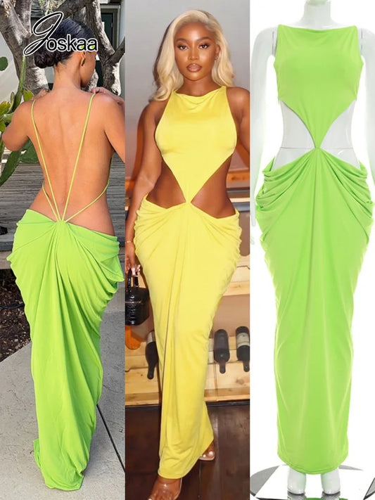 Women's Ruched Cutout Bodycon Maxi Dress - Women's Fashion Wholesale - Front View