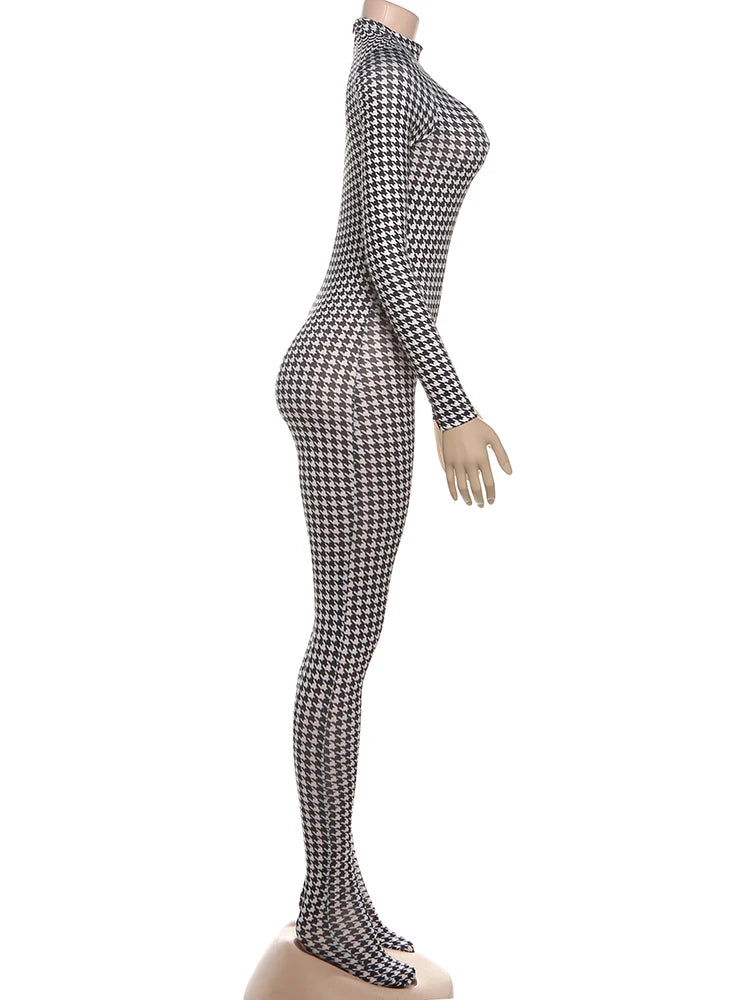 Joskaa Long Sleeve Bodycon Romper Foot Hipster Printed - romper image 3