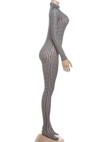 Joskaa Long Sleeve Bodycon Romper Foot Hipster Printed - romper image 3