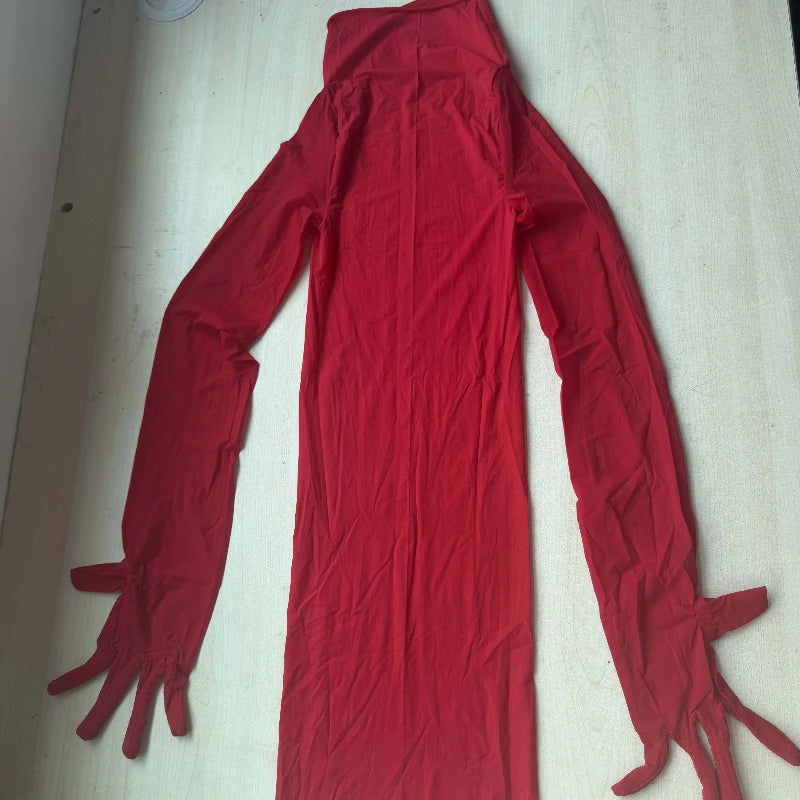 Women's Mesh Long Sleeve Jumpsuit with Gloves Romper