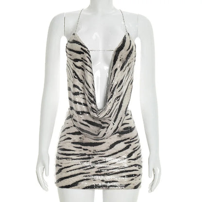 Joskaa Zebra Stripe Stripe Sequin Backless Two Piece Set - two piece set image 5