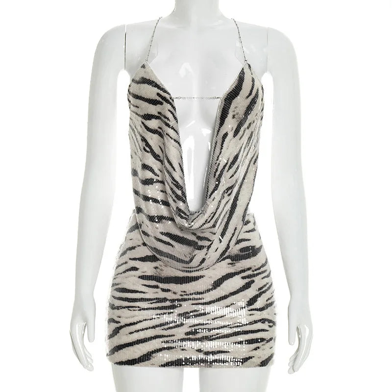 Joskaa Zebra Stripe Stripe Sequin Backless Two Piece Set - two piece set image 5
