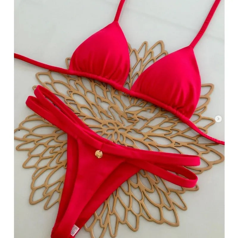 Women's High Waist Swimwear Piece Triangle Bikini Set