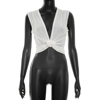 Wholesale Women's Sleeveless Solid Deep Neck Top
