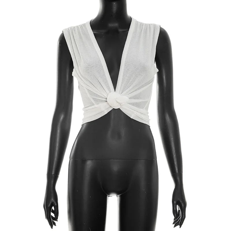Wholesale Women's Sleeveless Solid Deep Neck Top