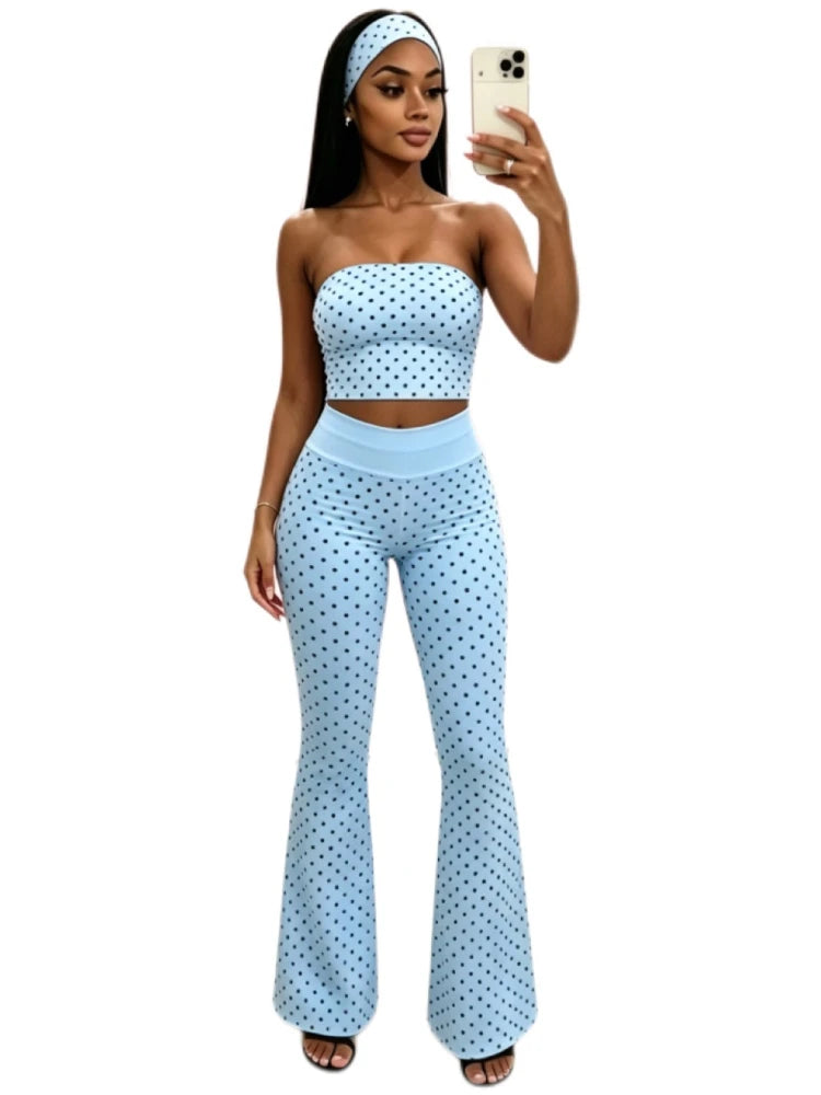 Women's Polka Dot Strapless Crop Two Piece Set Pink – Color Option