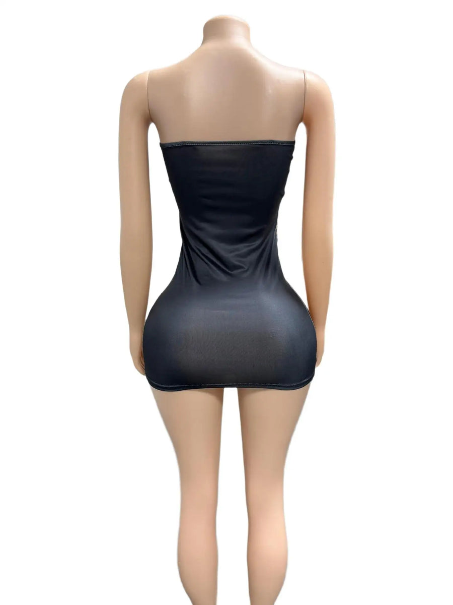 Women's Rhinestone Backless Strapless Mini Dress Black – Detail View