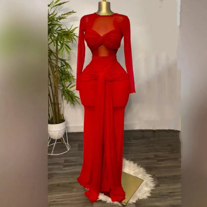 Wholesale Women's Mesh Bodycon Pleated Maxi Dress