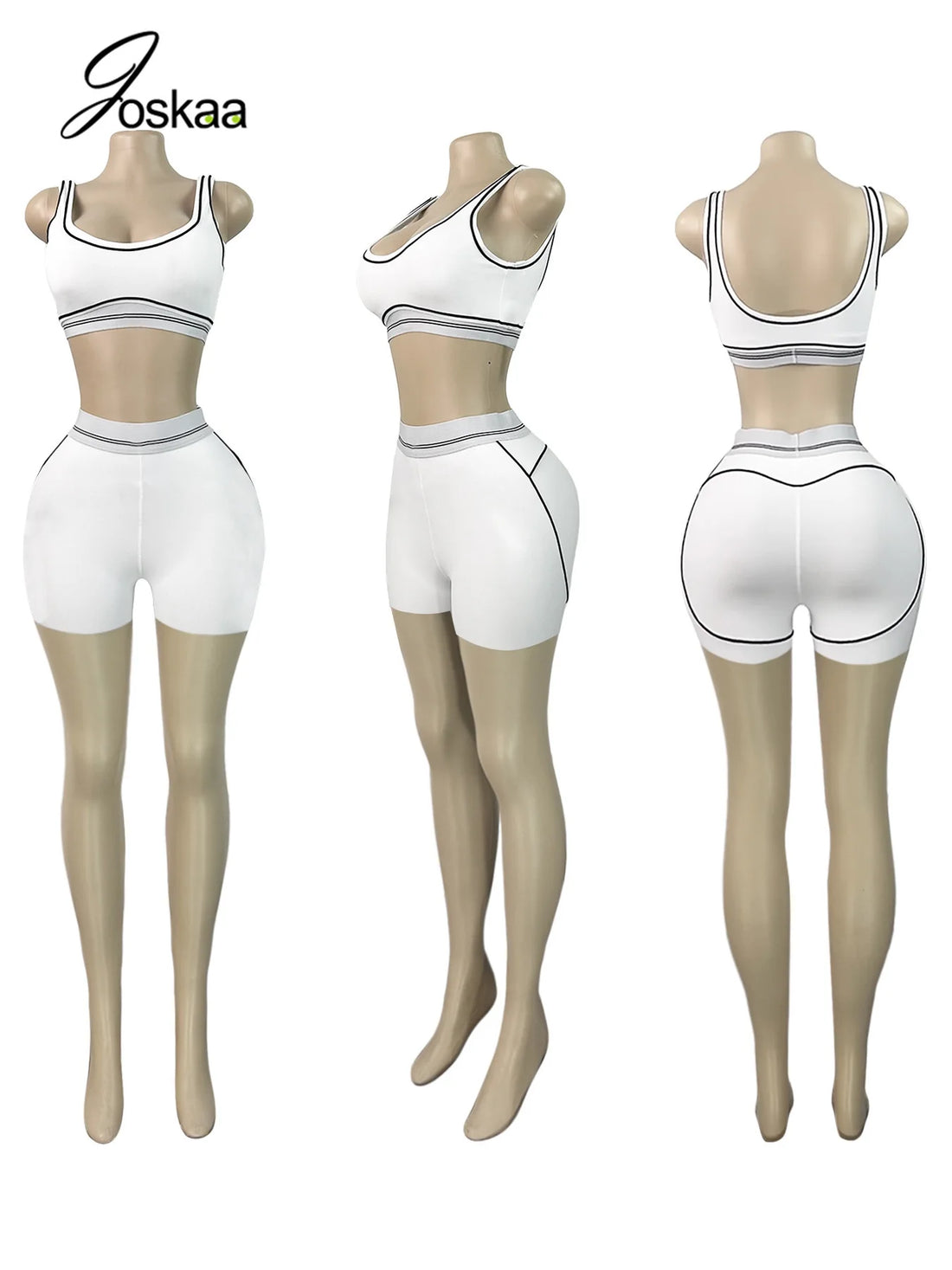 Women's Crop Color Contrast Line Two Piece Set Blue Pants Suit – Side View