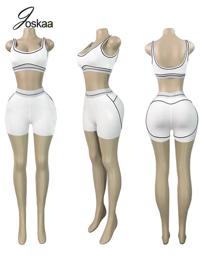Women's Crop Color Contrast Line Two Piece Set Blue Pants Suit – Side View