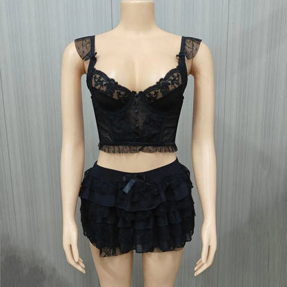 Wholesale Women's Lace Crop Mini Two Piece Set