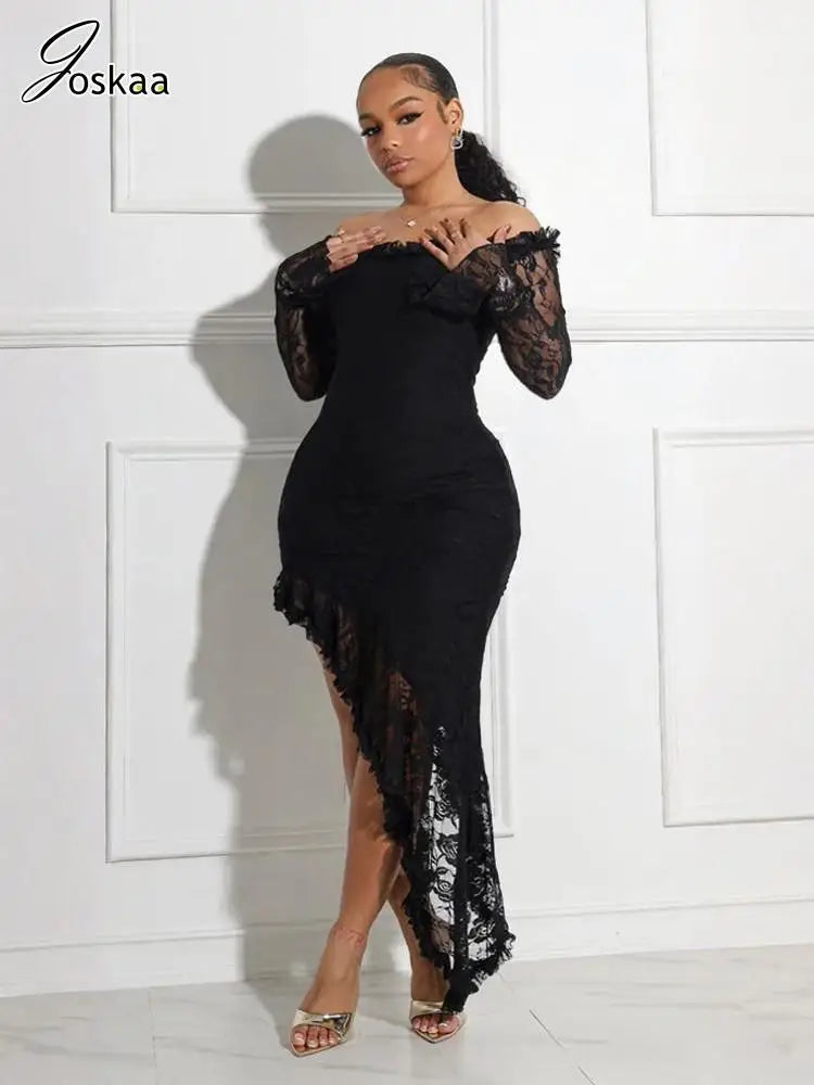 Women's Lace Strapless Long Sleeve Bodycon Dress Wine Red – Front View
