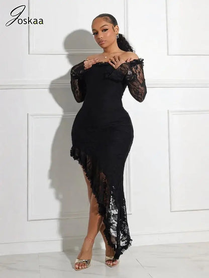 Women's Lace Strapless Long Sleeve Bodycon Dress Wine Red – Front View