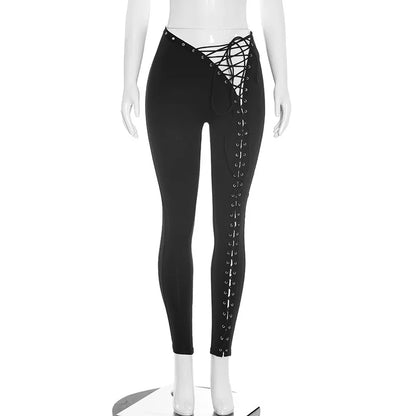 Women's Lace Cutout Bodycon Pants Lace-up Tight Trousers - Additional View 9