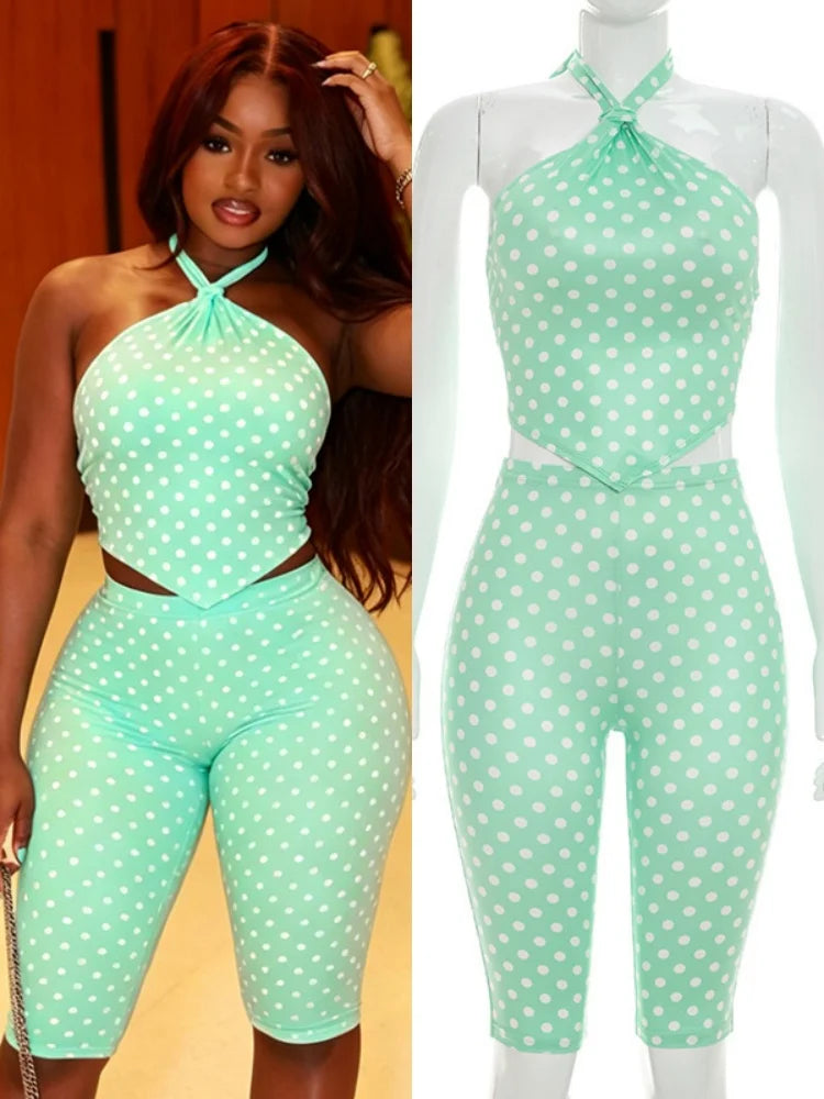 Women's Polka Dot Backless Halter High Waist Two Piece Set - Additional View 8