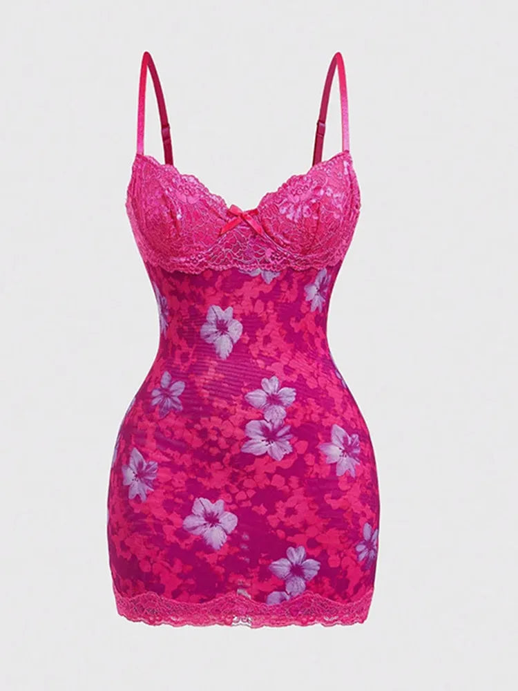 Joskaa Floral Print Lace Backless Bodycon Mini Dress - mini dress image 5
