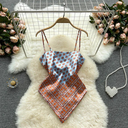 Wholesale Women's Backless Irregular Print Dress