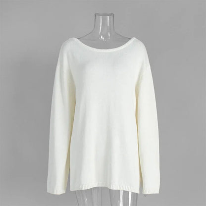 Women's Knit Backless Long Sleeve Ribbed Top