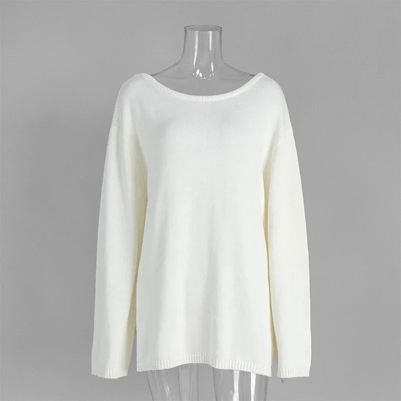 Women's Knit Backless Long Sleeve Ribbed Top