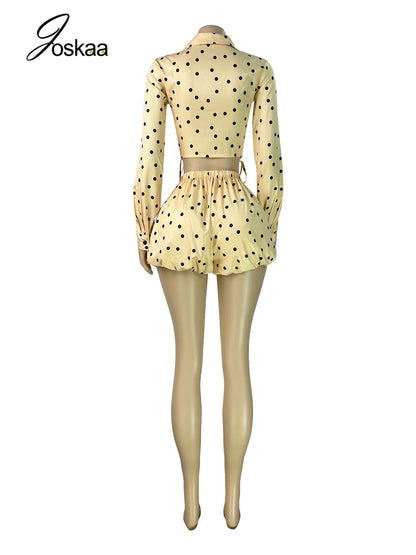 Wholesale Women's Polka Dot Crop Two Piece Set Yellow – Detail View