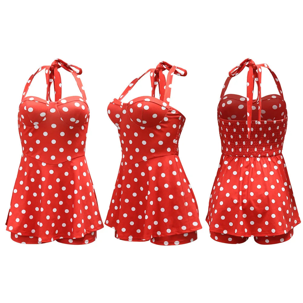 Women's Polka Dot Backless Halter Sleeveless Romper - Additional View 7