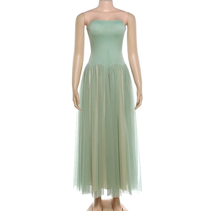 Women's Mesh Backless Strapless Maxi Dress