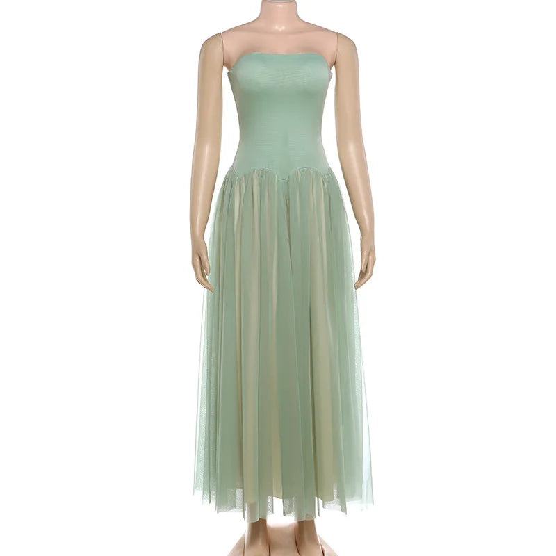 Women's Mesh Backless Strapless Maxi Dress