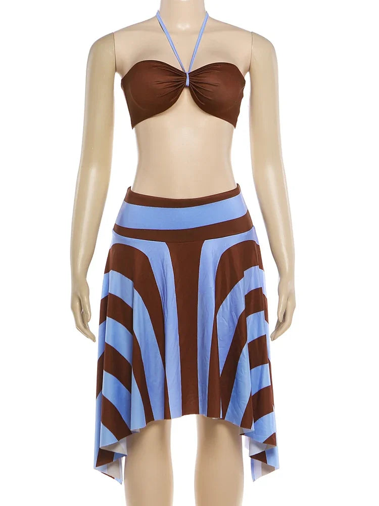 Women's Halter Two Piece Color Bikini Set
