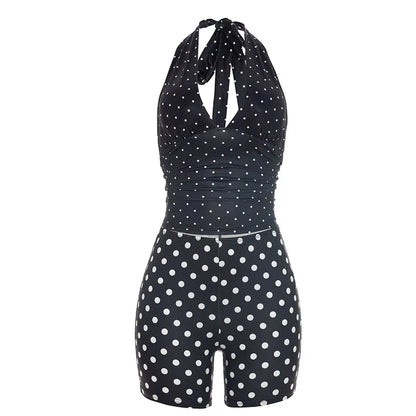 Women's Polka Dot Ruched V-neck Halter Two Piece Set - Additional View 7
