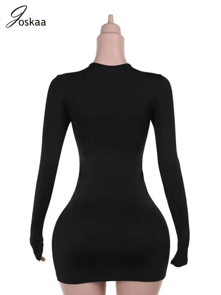 Wholesale Women's Cutout Long Sleeve Mini Dress Black – Detail View