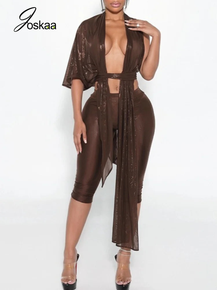 Women's Mesh Backless One Shoulder Two Piece Set - Side View