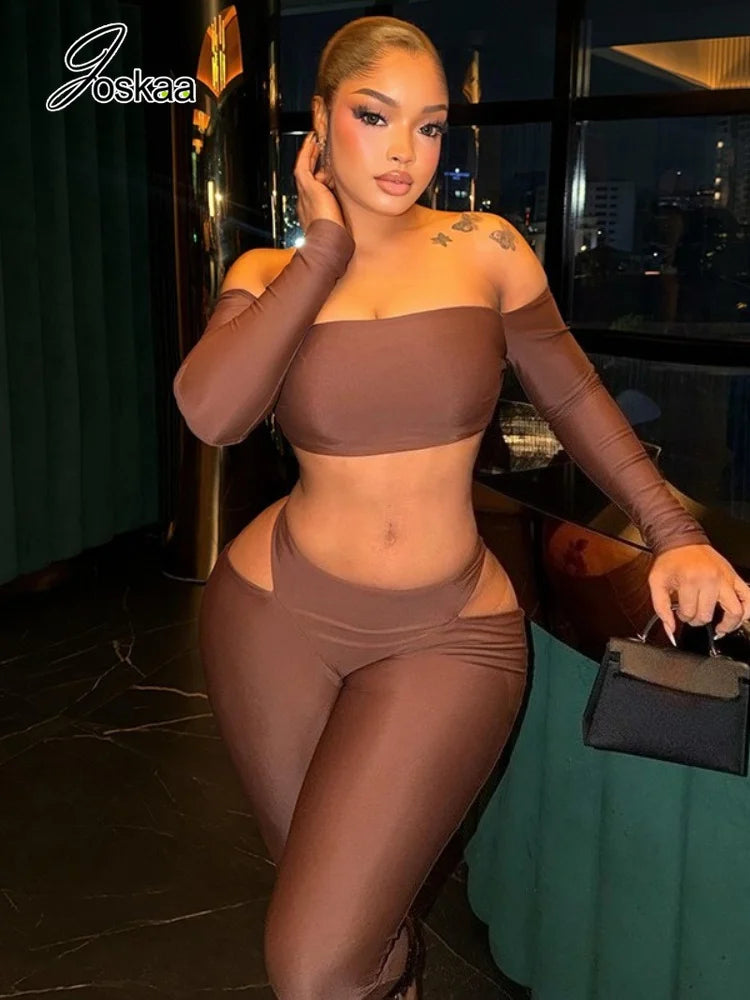 Women's Cutout Long Sleeve Bodycon Two Piece Set - Side View