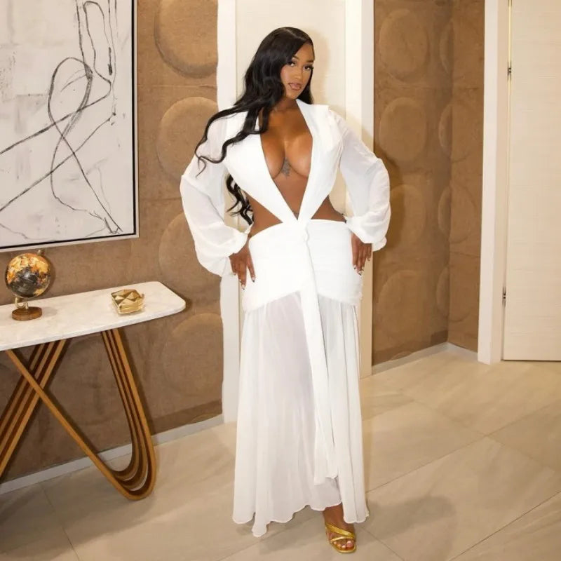 Women's Mesh Long Sleeve Bodycon Maxi Dress
