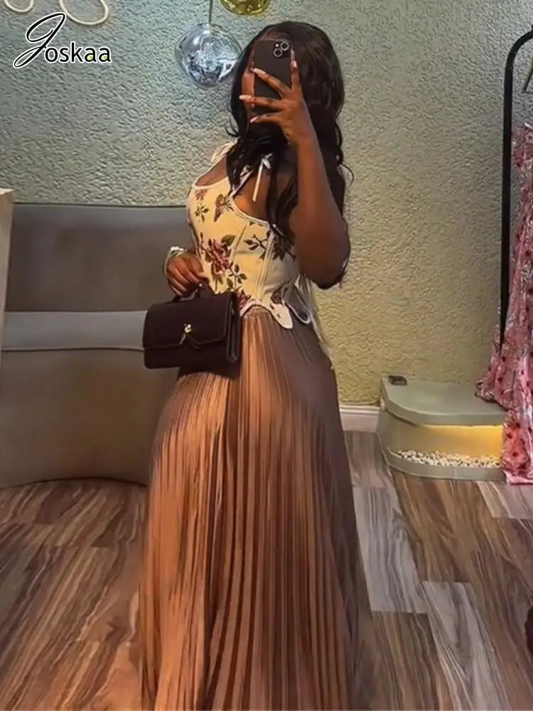 Women's Floral Print High Waist Two Piece Set Blue – Front View