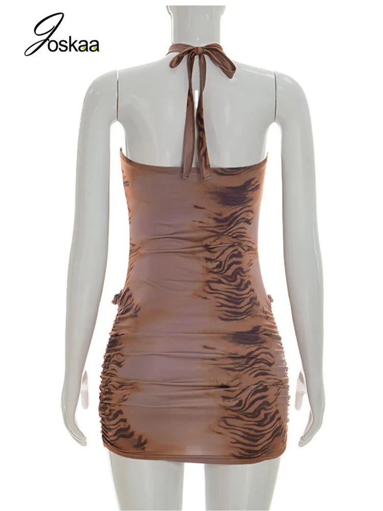 Women's Backless Halter Sleeveless Mini Dress Coffee – Detail View