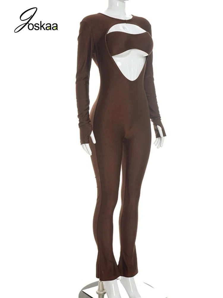 Women's Cutout Strapless Zip Up Long Sleeve Romper - Back View