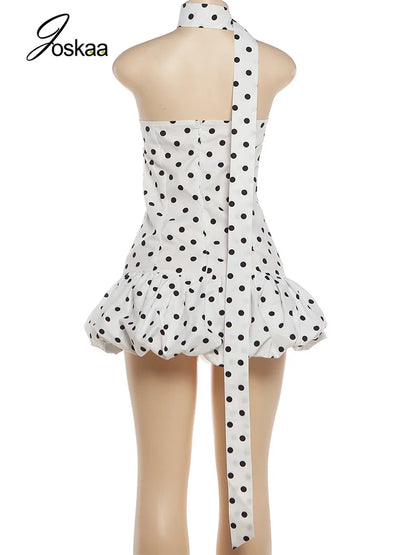 Women's Polka Dot Halter Bodycon Mini Dress Creamy White – Detail View