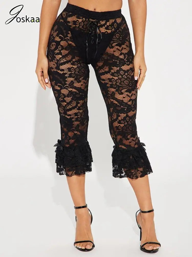 Women's Lace Crop Jacquard Cropped Bandage Top Black – Side View