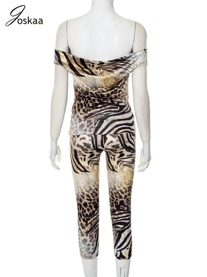Women's Leopard Print Backless Crop Two Piece Set Black – Detail View