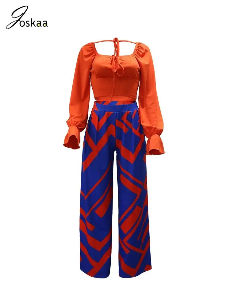 Women's Long Sleeve Crop Flare Two Piece Set Red – Back View