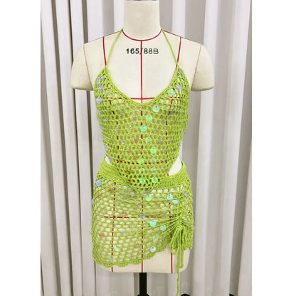 Women's Sequin Knit Backless Halter Bikini Set
