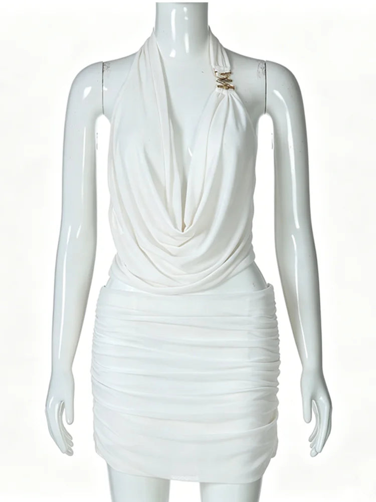 Women's Mesh Ruched Backless Two Piece Set
