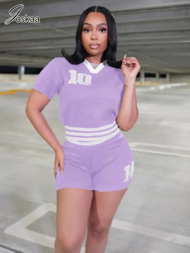 Women's Knit Short Sleeve Crop Two Piece Set Pink – Front View