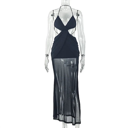 Joskaa Mesh Ruched Backless Halter Dress - dress image 5