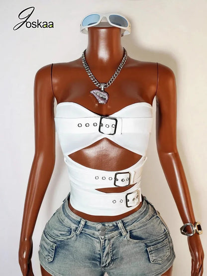 Women's Cutout Strapless Crop Two Piece Set White – Back View