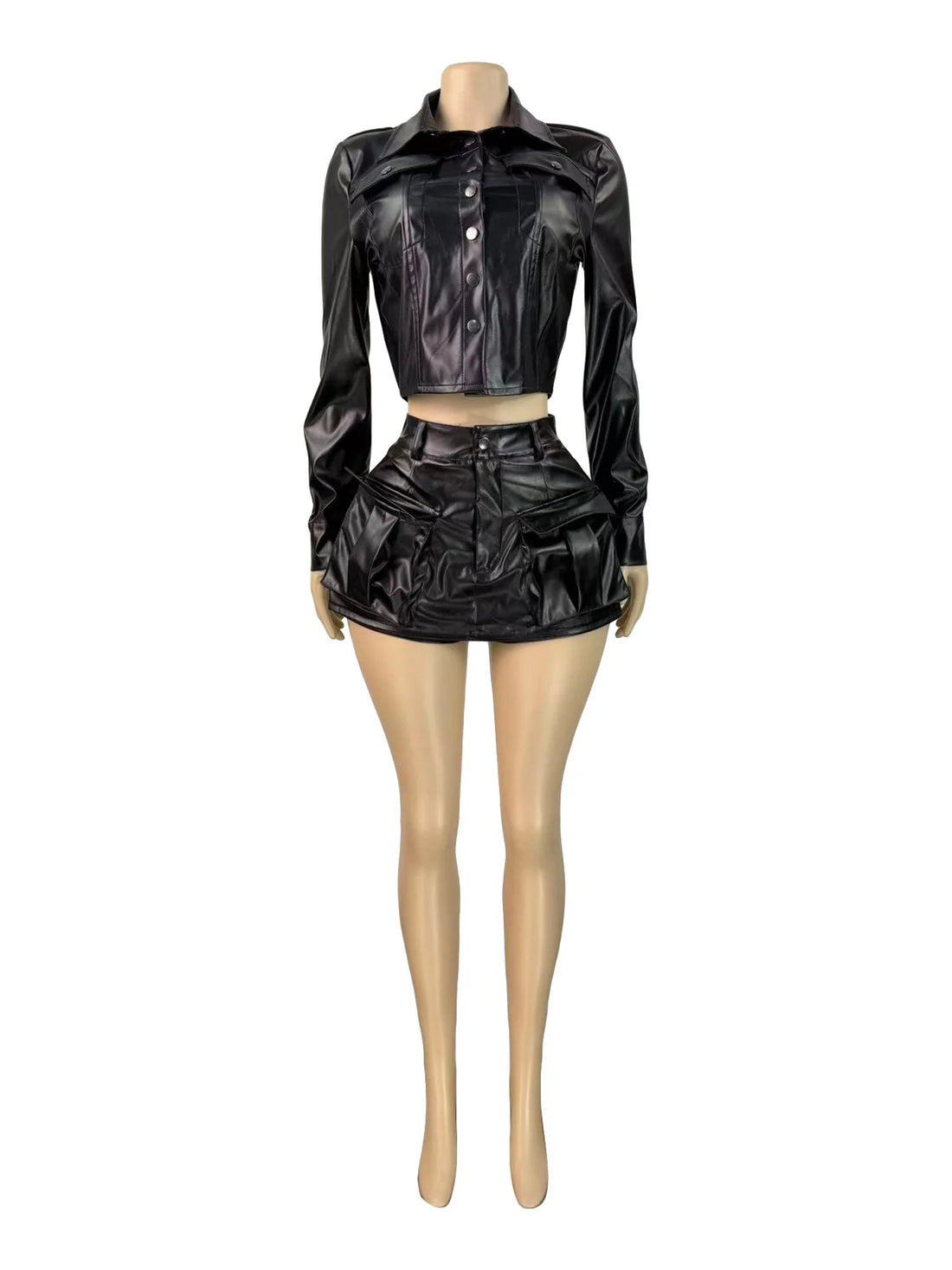 Joskaa Faux Leather Long Sleeve Two Piece Set - two piece set image 2